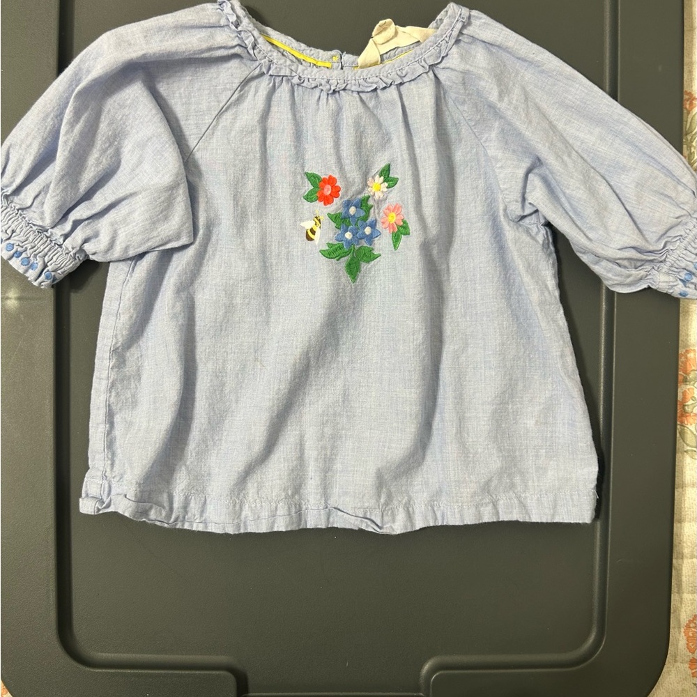 Mini Boden Light Blue Kids Blouse with Floral Design